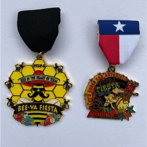 2 Texas Fiesta Medals - Colorful 2024 Bees & 2013 StockShow & Rodeo